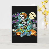 Carte Hockey sur gazon squelette Halloween  (Fleur jaune)