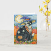 CARTE HOCUS POCUS CHAT NOIR SORCIÈRE, SOURIS HALLOWEEN B (Fleur jaune)