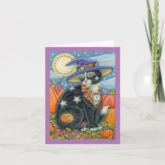 Carte HOCUS POCUS NOIR CHAT WITCH, SOURIS HALLOWEEN Blan (Devant)