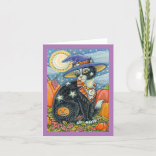Carte HOCUS POCUS NOIR CHAT WITCH, SOURIS HALLOWEEN Blan