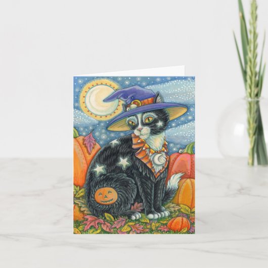 Carte HOCUS POCUS NOIR CHAT WITCH, SOURIS HALLOWEEN Blan (Devant)