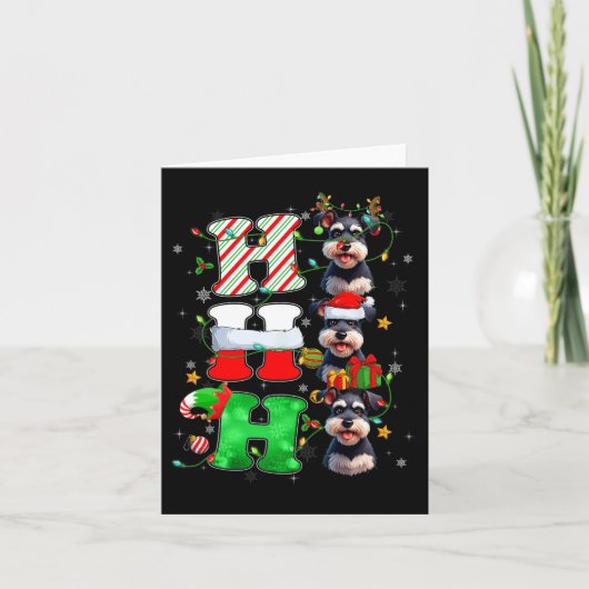 Carte Hohoho Schnauzer Chien Père Noël Elf Chapeau Renne (Devant)