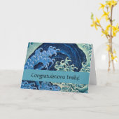 Carte Hokusai Vague féminine Océan Vintage (Fleur jaune)