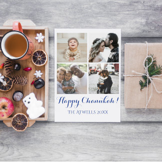 Carte Holiday 4 Photos Happy Chanukah Family White
