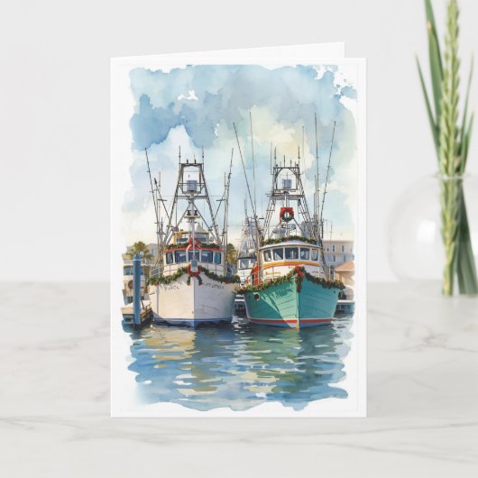 Carte Holiday Harbor Watercolor Greeting Card (Devant)