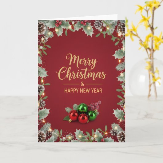 Carte Holiday Pine and Berry Christmas Greeting Card (Fleur jaune)