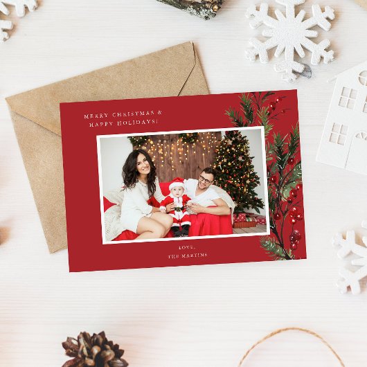 Carte Holly Berry H Photo Holiday ou Noël - Rouge