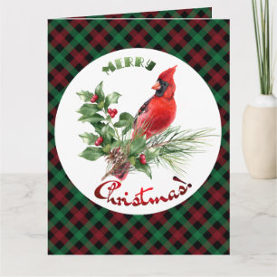 Carte Holly Jolly Cardinal Salutations de Noël