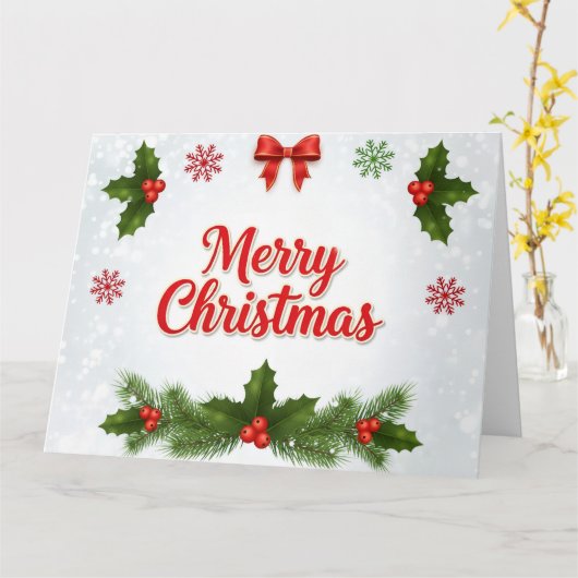 Carte Holly & Snowflakes Merry Christmas Card (Fleur jaune)