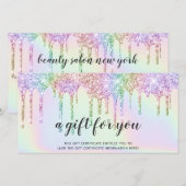 Carte Hologramme cadeau certificat licorne gouttes de pa (Devant / Derrière)