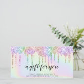 Carte Hologramme cadeau certificat licorne gouttes de pa (Debout devant)