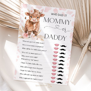 Carte Holy Cow jeux maman ou papa fille baby shower