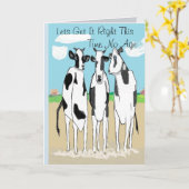 Carte Hommage d'anniversaire au trio des vaches (Fleur jaune)