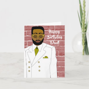 Carte Homme afro-américain en costume blanc Anniversaire