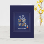 Carte homme d'anniversaire bleu heureux avec boîte (Fleur jaune)