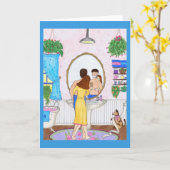 Carte Homme rasant dans l'épouse de salle de bains, (Fleur jaune)