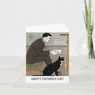 Carte Homme vintage avec un chat Joyuse Fête des Pères