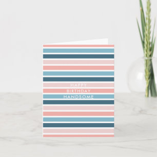 Carte Hommes Simple Bleu Rose Bleu Stripe Beau Anniversa