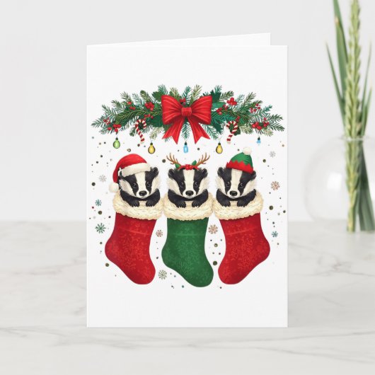 Carte Honey Badger In Christmas Socks Lights Honey Badge (Devant)