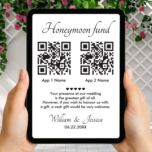 Carte Honeymoon Fund With 2 QR Code And Photo