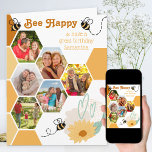 Carte Honeypeb Photo Collage Abee Joyeux Anniversaire<br><div class="desc">Carte d'anniversaire amusante et décalée avec vos photos personnalisées disposées dans le motif de nid d'abeille. Le design comprend des abeilles à bosses mignonnes, un nid d'abeille, des fleurs de gribouillis et des coeurs d'amour avec lettrage rétro pour le jeu de mots, Bee Happy. Vous pouvez personnaliser le message sur...</div>