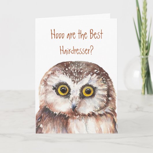 Carte Hoooo est le meilleur coiffeur ? Aquarelle Fun Owl (Devant)