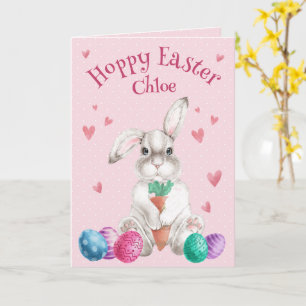 Carte HOPPY EASTER Aquarelle Bunny Personnalisé