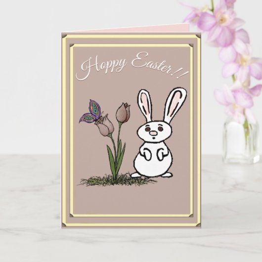Carte Hoppy Easter Bunny & Tulips Card (Orchidée)