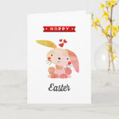 Carte "Hoppy Easter" Funny Whimsy Bunny Happy Easter (Fleur jaune)