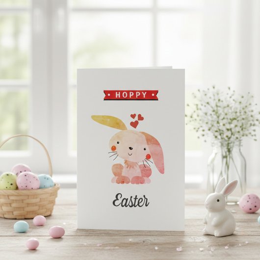 Carte "Hoppy Easter" Funny Whimsy Bunny Happy Easter