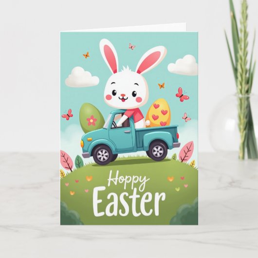 Carte Hoppy Spring Holiday Rabbit Truck Card (Devant)