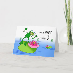 Carte Hoppy Troisième anniversaire, Grenouille drôle à l