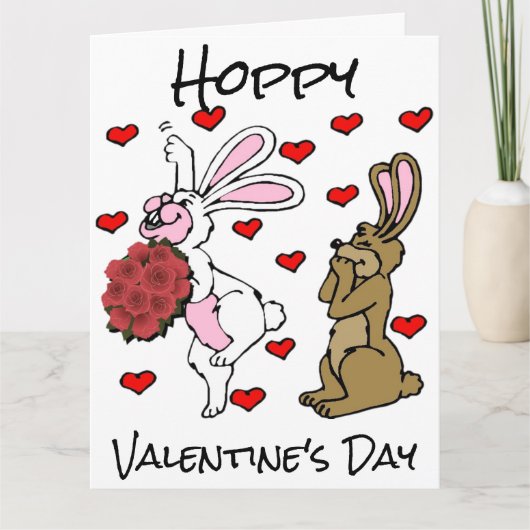 Carte Hoppy Valentine's Day - Lapin lapins et Coeurs (Devant)