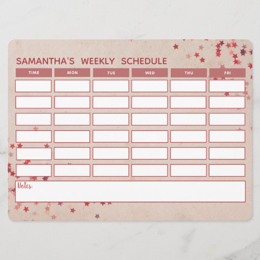 Carte Horaire hebdomadaire de l'école Girly Pink (Devant)