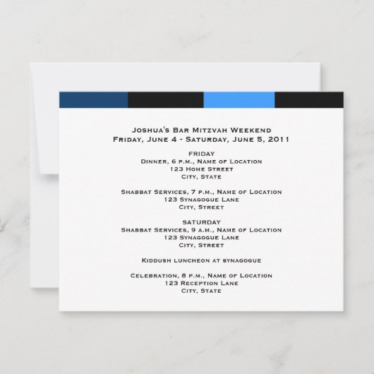 Carte horaire Joshua Isaac Bar Mitzvah Weekend (Devant)