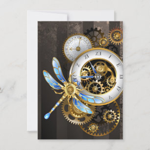 Carte Horloge à vapeur avec libellule mécanique