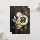 Carte Horloge à vapeur avec libellule mécanique (Devant/Arrière en situation)