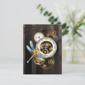 Carte Horloge à vapeur avec libellule mécanique (Debout devant)