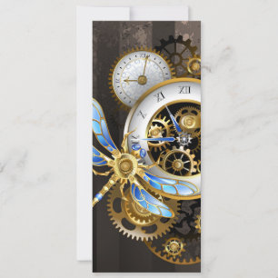 Carte Horloge à vapeur avec libellule mécanique