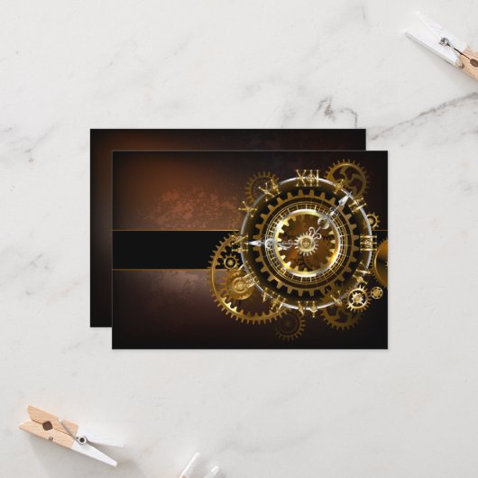 Carte Horloge Steampunk avec des engrenages anciens (Devant/Arrière en situation)