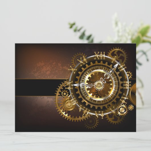 Carte Horloge Steampunk avec des engrenages anciens (Debout devant)
