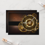 Carte Horloge Steampunk avec des engrenages anciens (Devant/Arrière en situation)