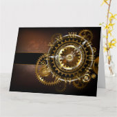 Carte Horloge Steampunk avec des engrenages anciens (Fleur jaune)