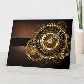 Carte Horloge Steampunk avec des engrenages anciens (Devant)