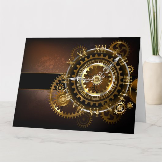 Carte Horloge Steampunk avec des engrenages anciens (Devant)