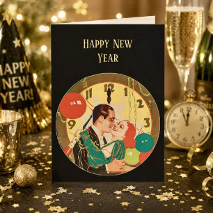 Carte Horloge vintage Art Déco du baiser de la Saint-Syl