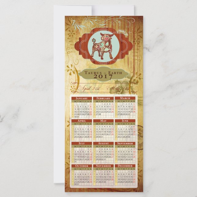 Carte Horoscope Calendrier Card 2017 ~ Taurus (Devant)