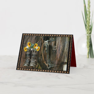 Carte Horse Cowboy Boots Sunflowers Rustic Barque