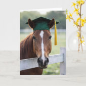 Carte Horse Wearing a Green Graduation Cap (Fleur jaune)