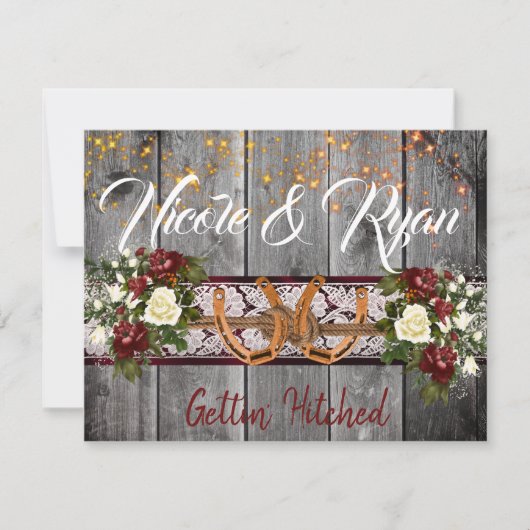Carte Horseshoes & Lace Gettin' Hitched Wedding Invitati (Devant)